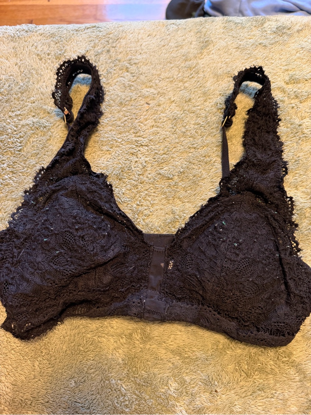 aerie Black Lace Bralette with Floral Trim
